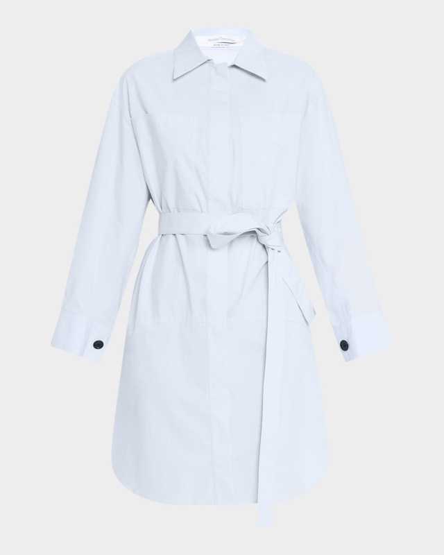 Long-Sleeve Belted Cotton Shirtdress
